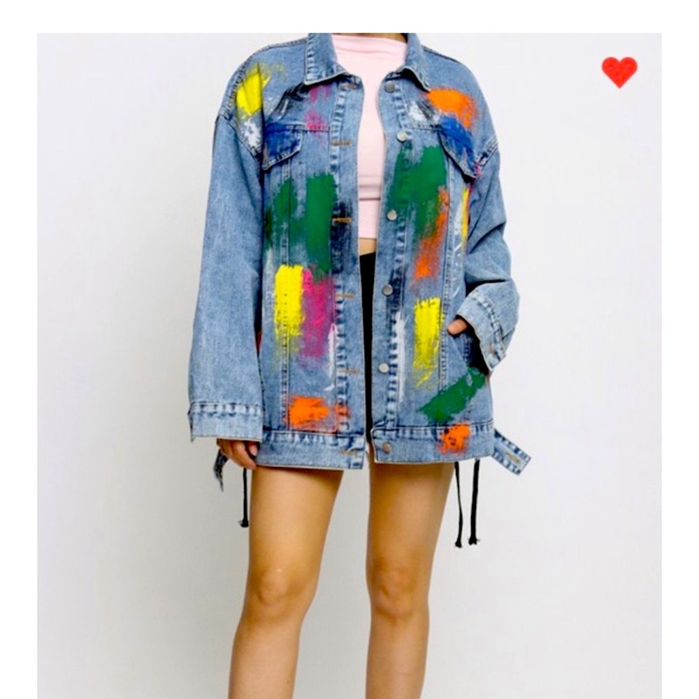 Brush Painting Multi-Colored Denim Jacket